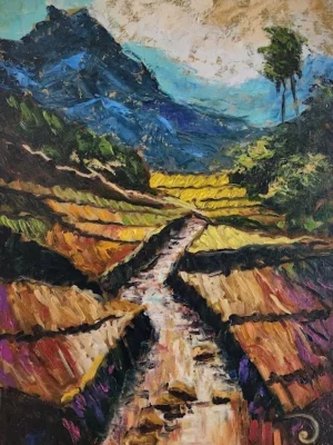 paddy fields oil painting